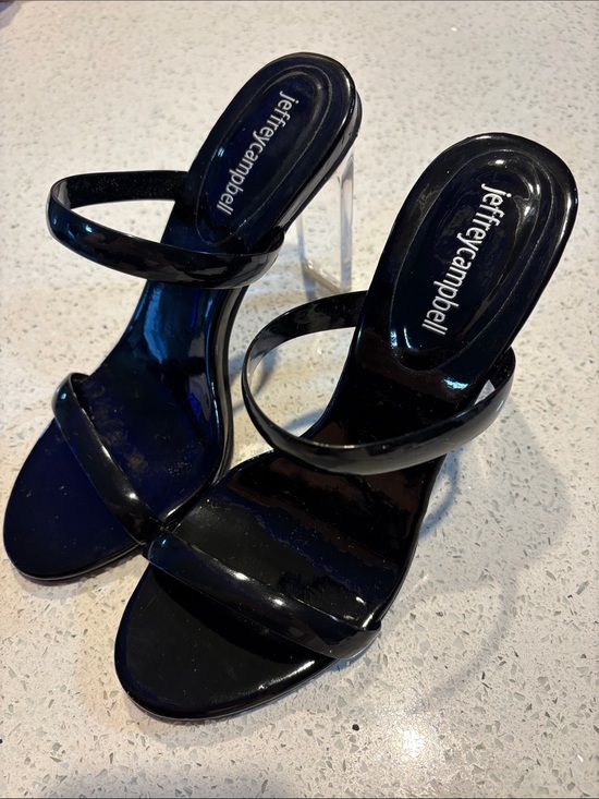 Jeffrey Campbell Shoes - Jeffrey Campbell Black Strappy Mule with Clear Heel